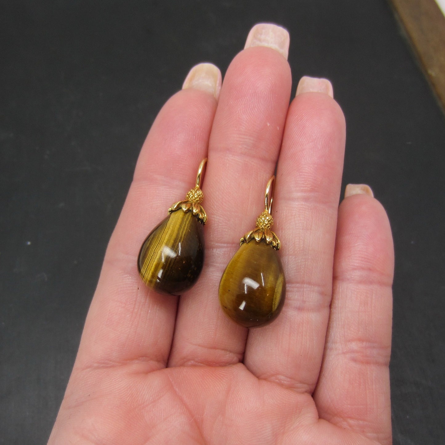 Estate Mish NY Tiger’s Eye Drop Earrings 18k
