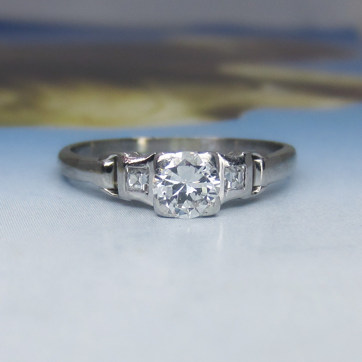 Art Deco Transitional Round Brilliant .40ct Diamond Engagement Ring Platinun/18k c. 1930