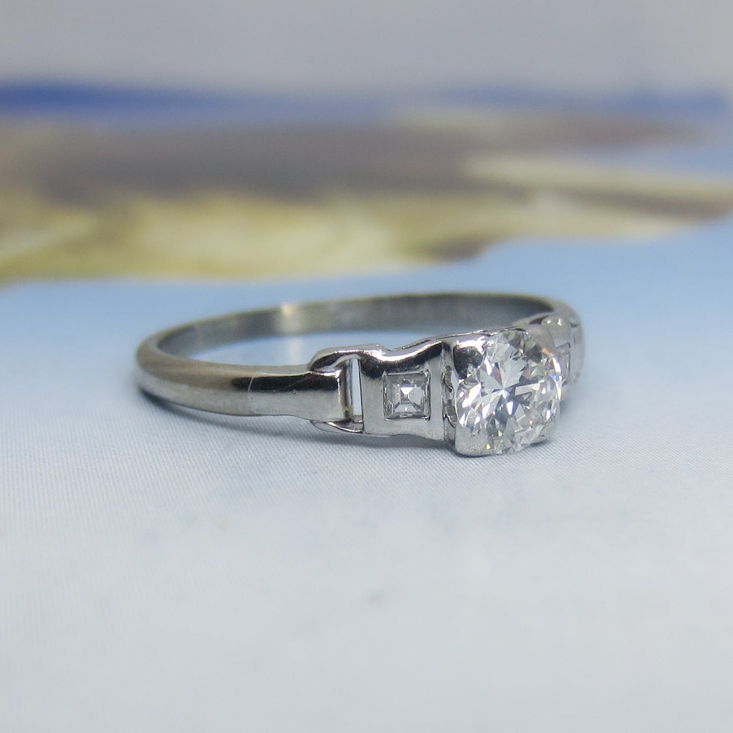 Art Deco Transitional Round Brilliant .40ct Diamond Engagement Ring Platinun/18k c. 1930
