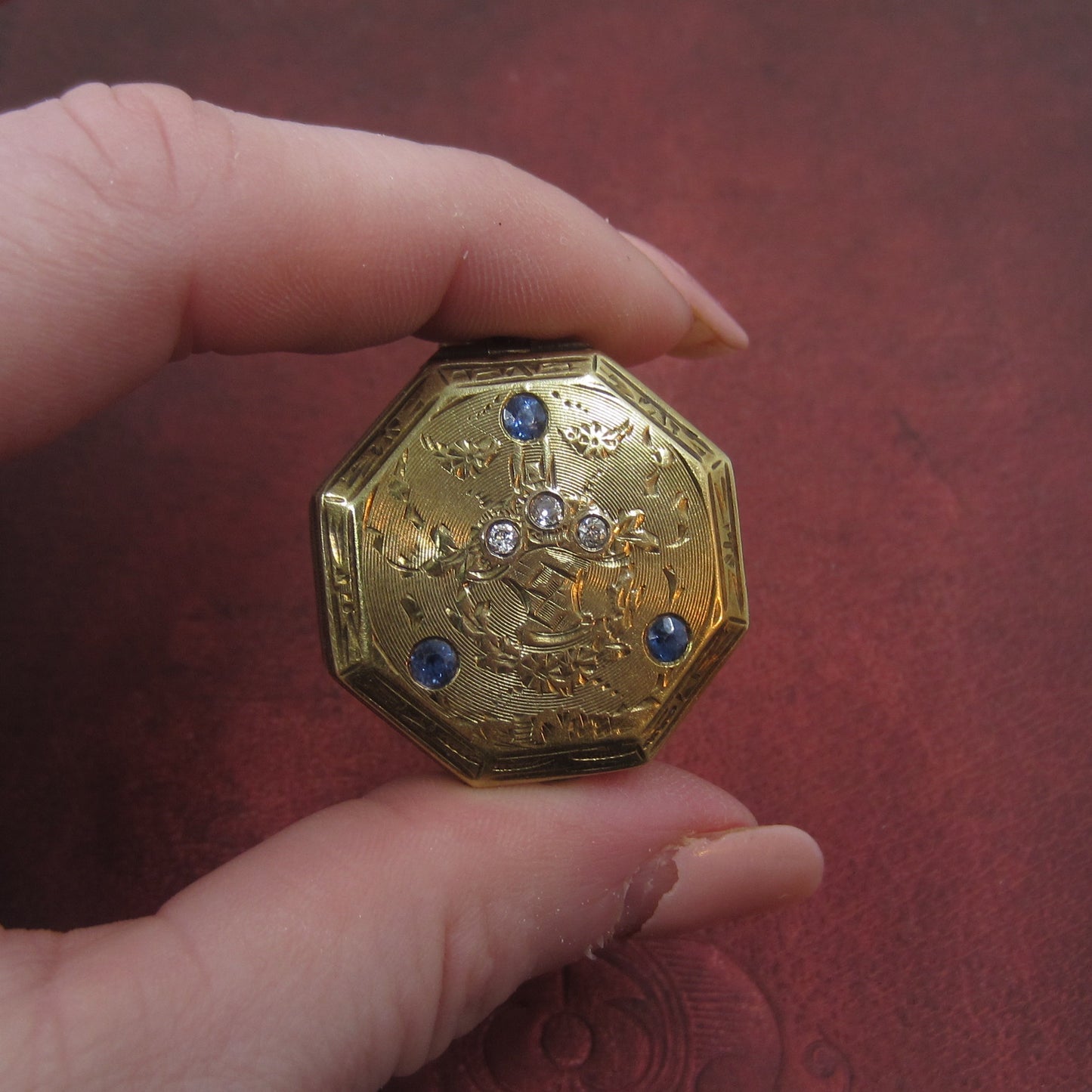 Edwardian Tiffany & Co Sapphire and Diamond Pillbox 14k c. 1910