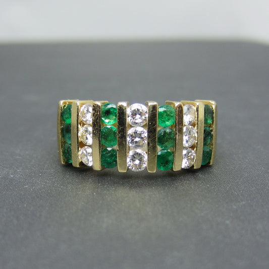 Vintage Emerald and Diamond Wide Band 14k c. 1990