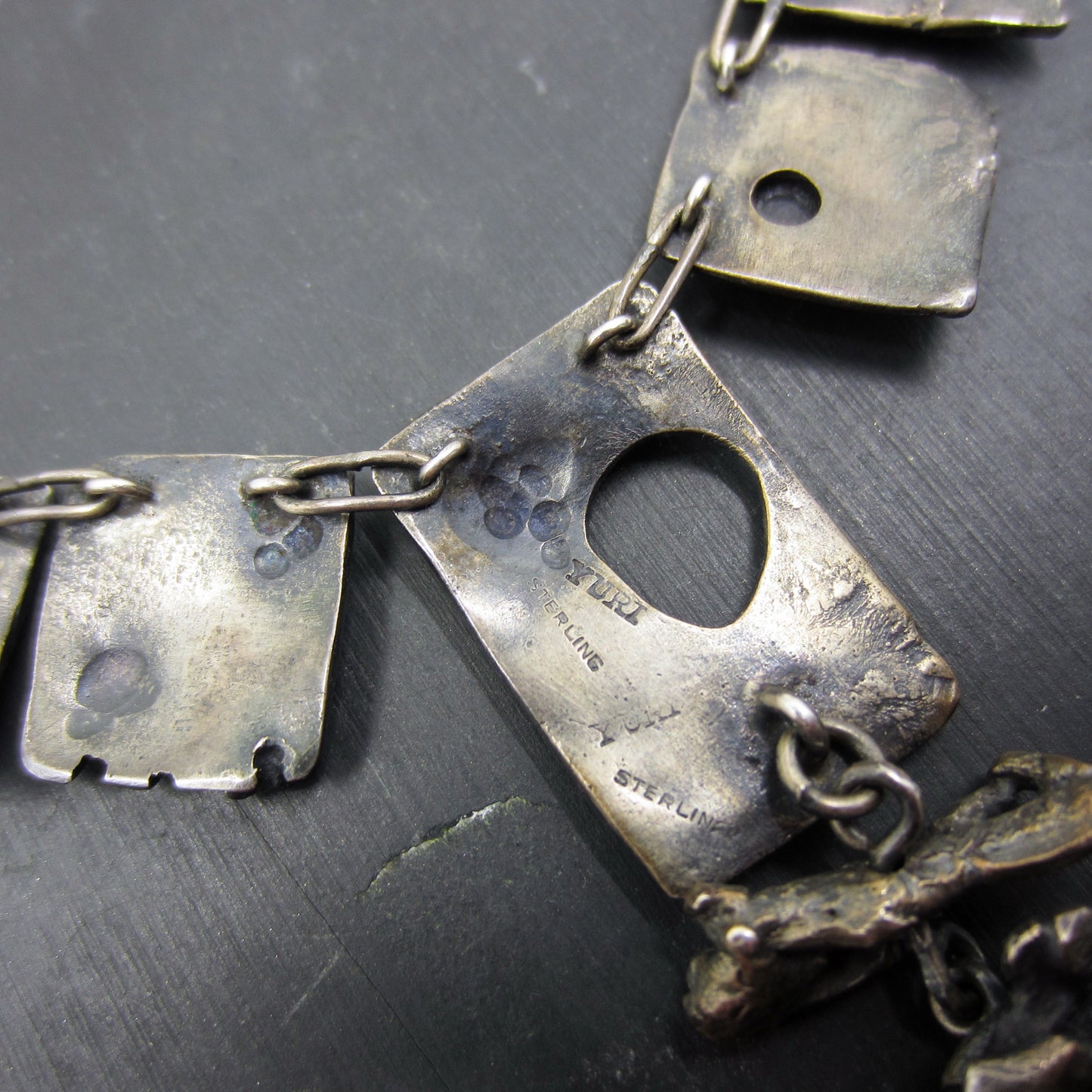 Vintage Brutalist Necklace and Earrings Sterling Silver c. 1970