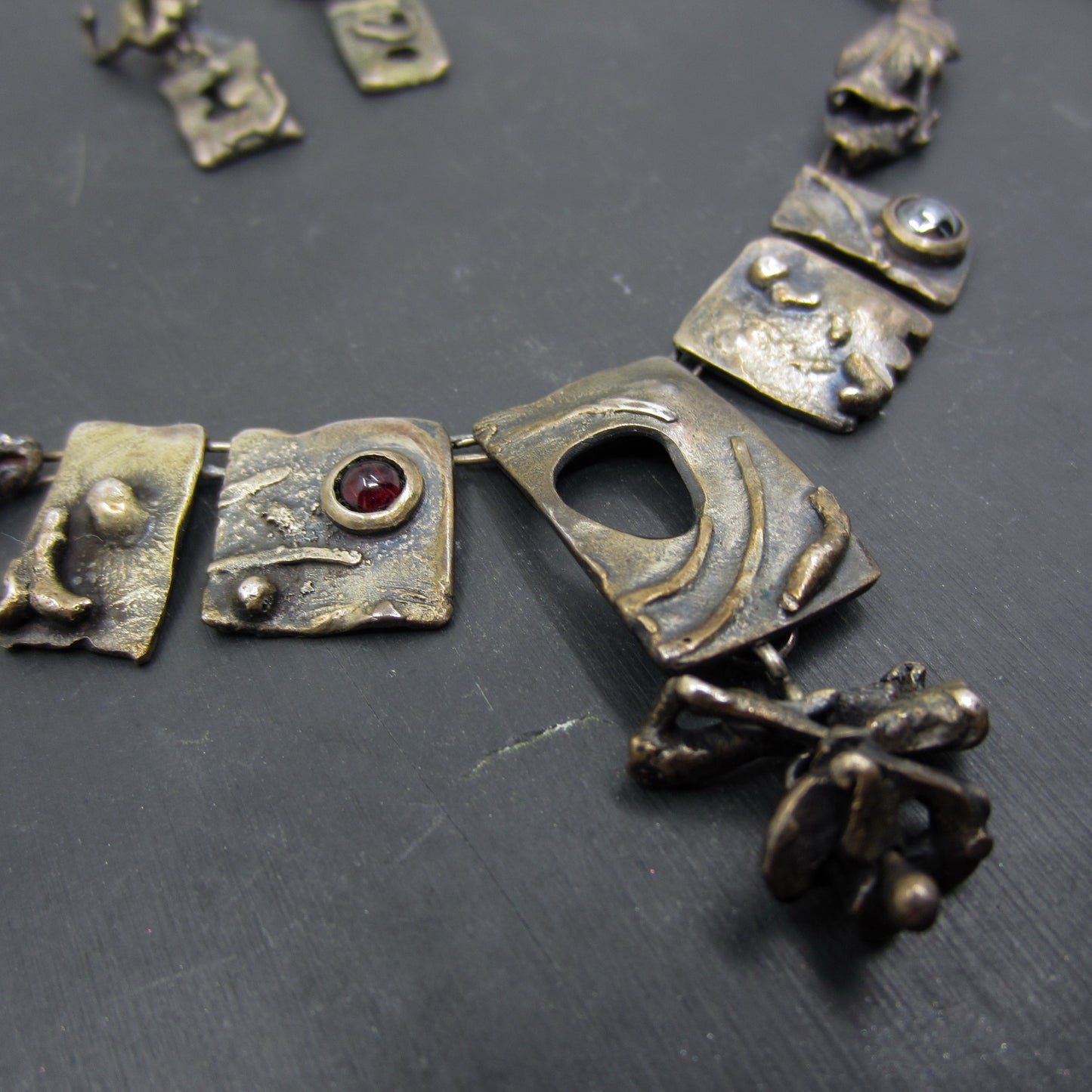 Vintage Brutalist Necklace and Earrings Sterling Silver c. 1970