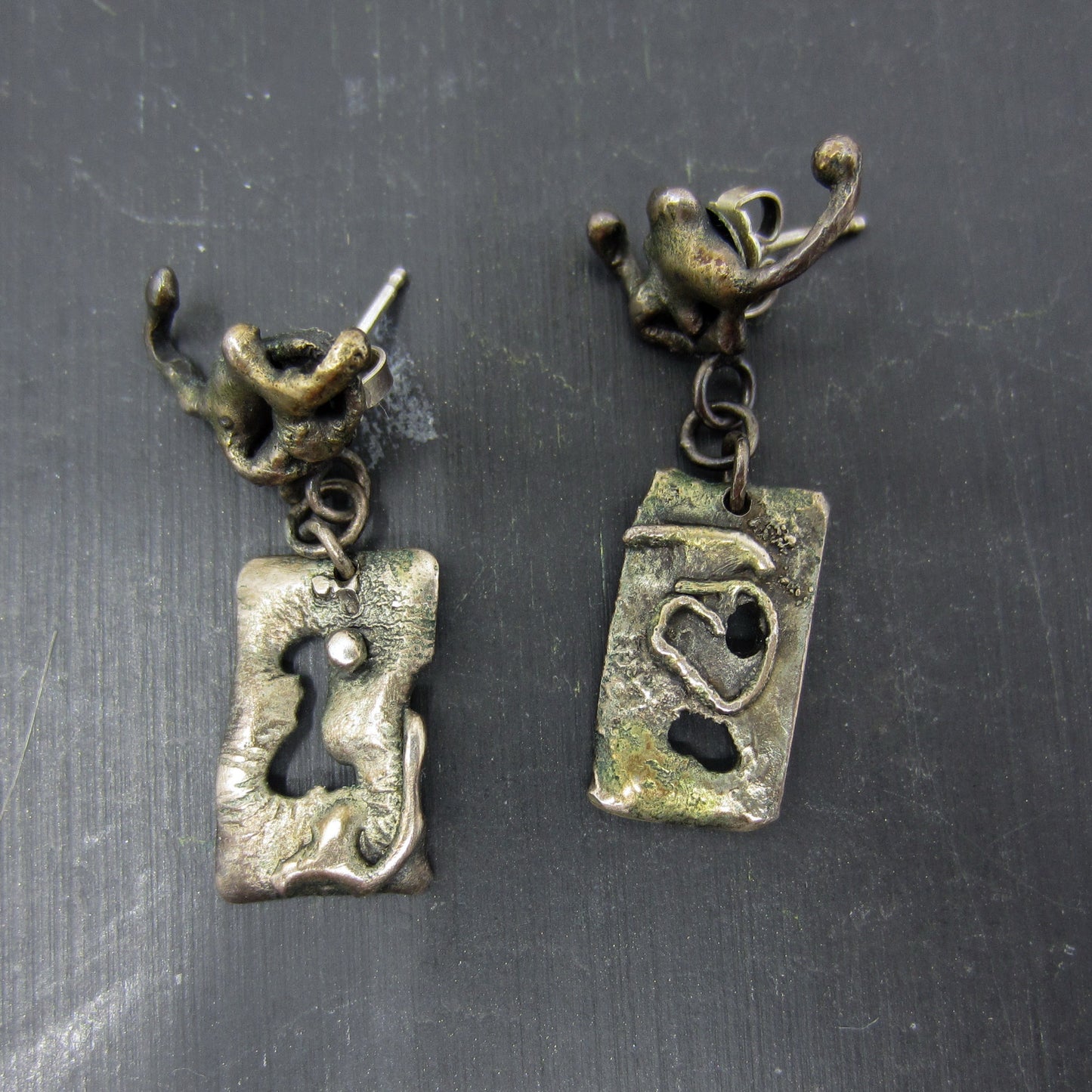 Vintage Brutalist Necklace and Earrings Sterling Silver c. 1970