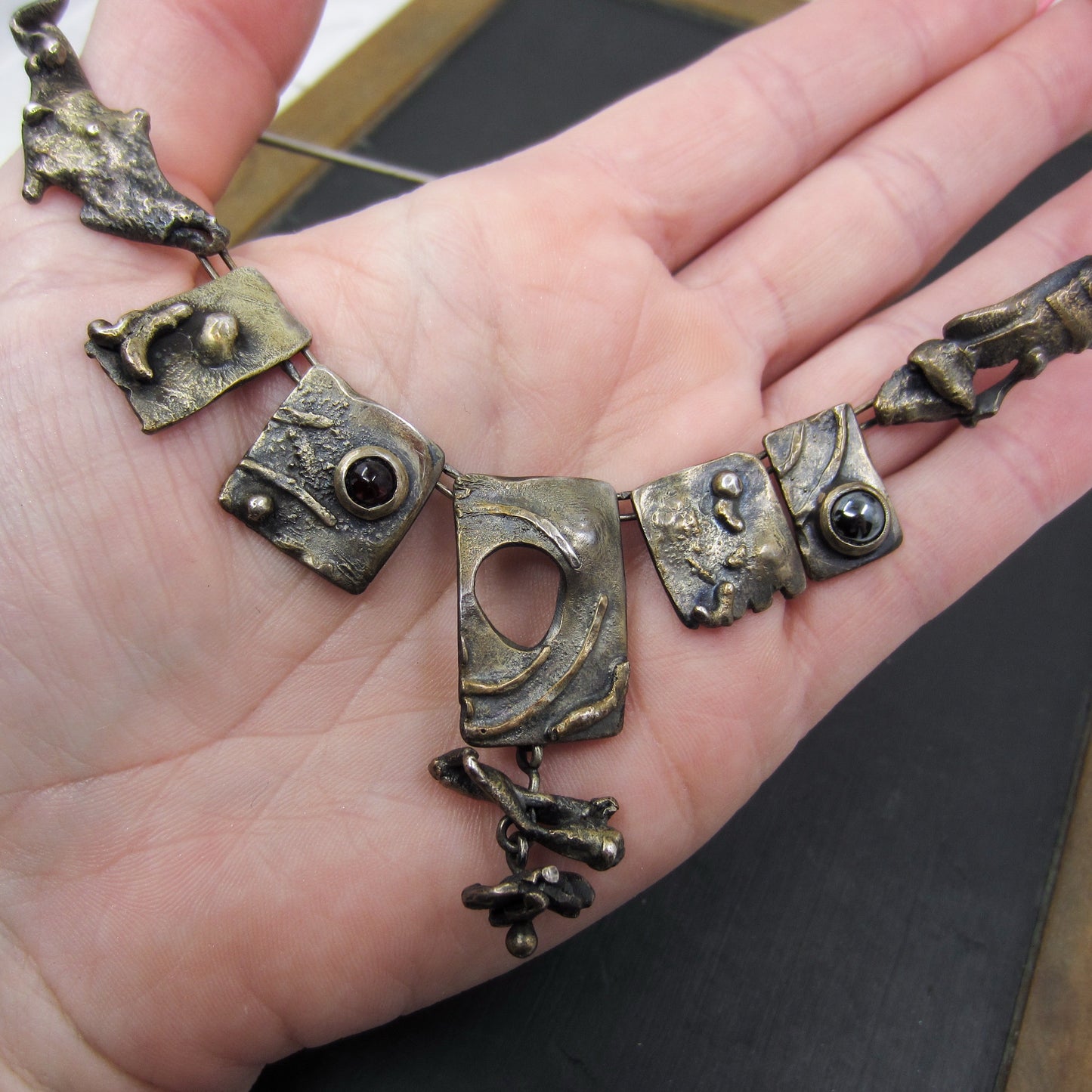 Vintage Brutalist Necklace and Earrings Sterling Silver c. 1970
