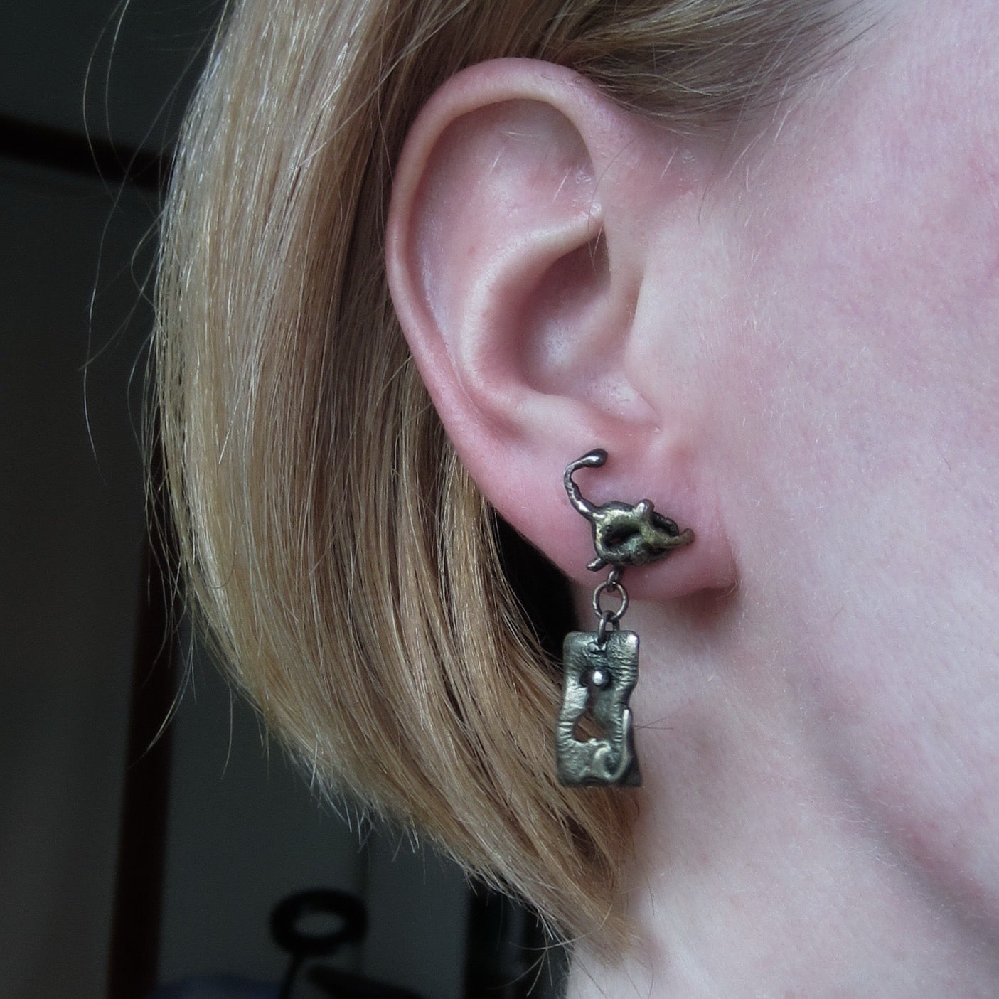Vintage Brutalist Necklace and Earrings Sterling Silver c. 1970