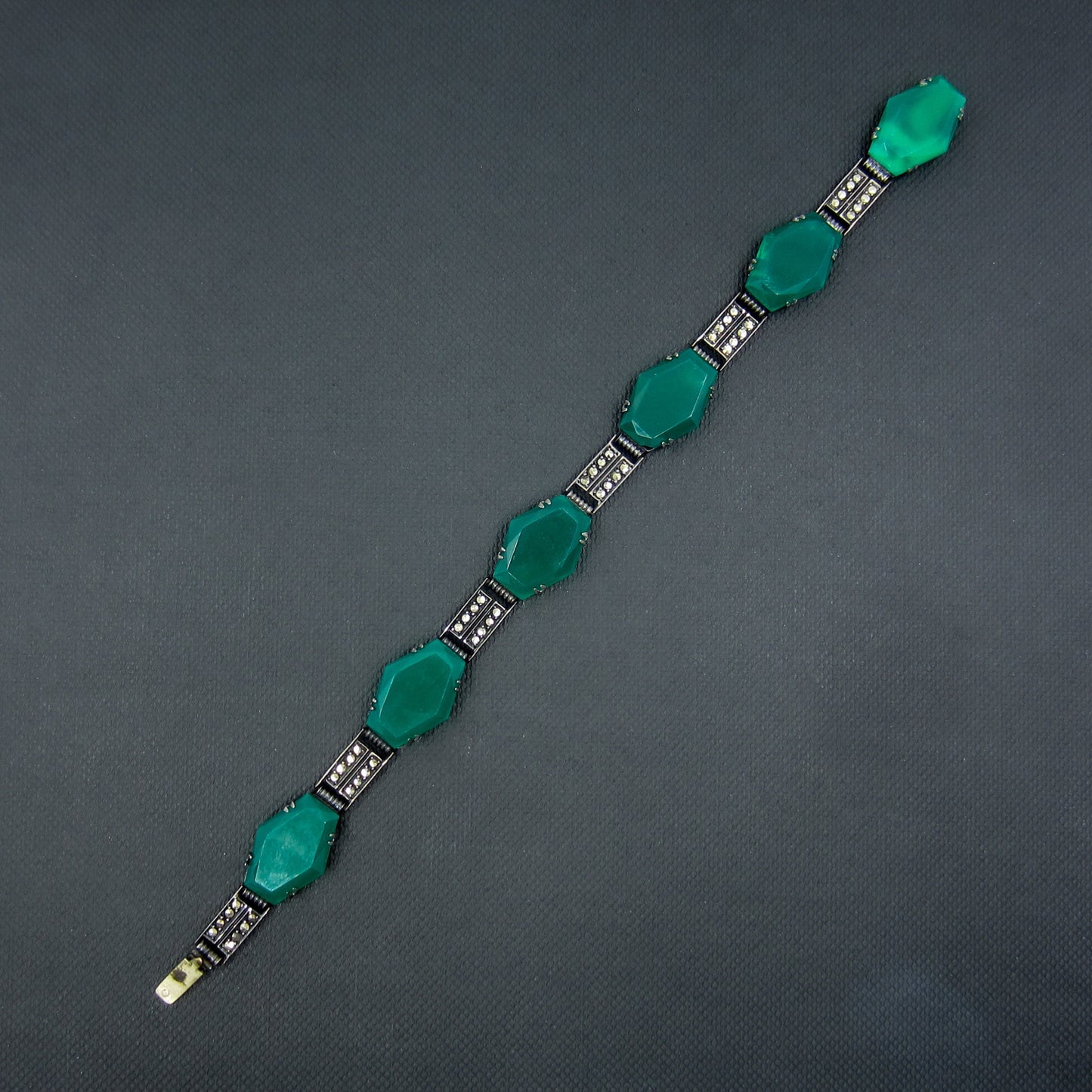 Art Deco Chalcedony and Marcasite Bracelet Sterling c. 1930