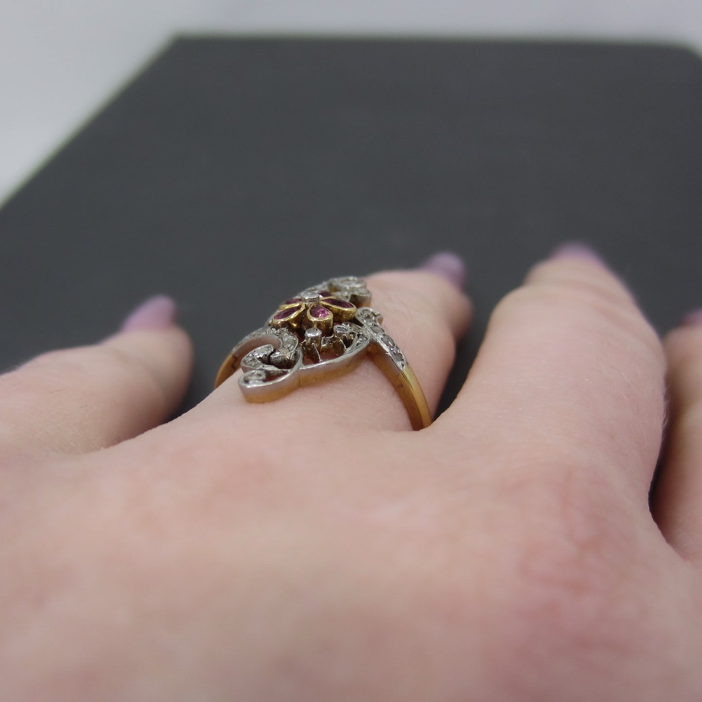 Beautiful French Belle Époque Ruby and Diamond Ring Platinum/18k c. 1900