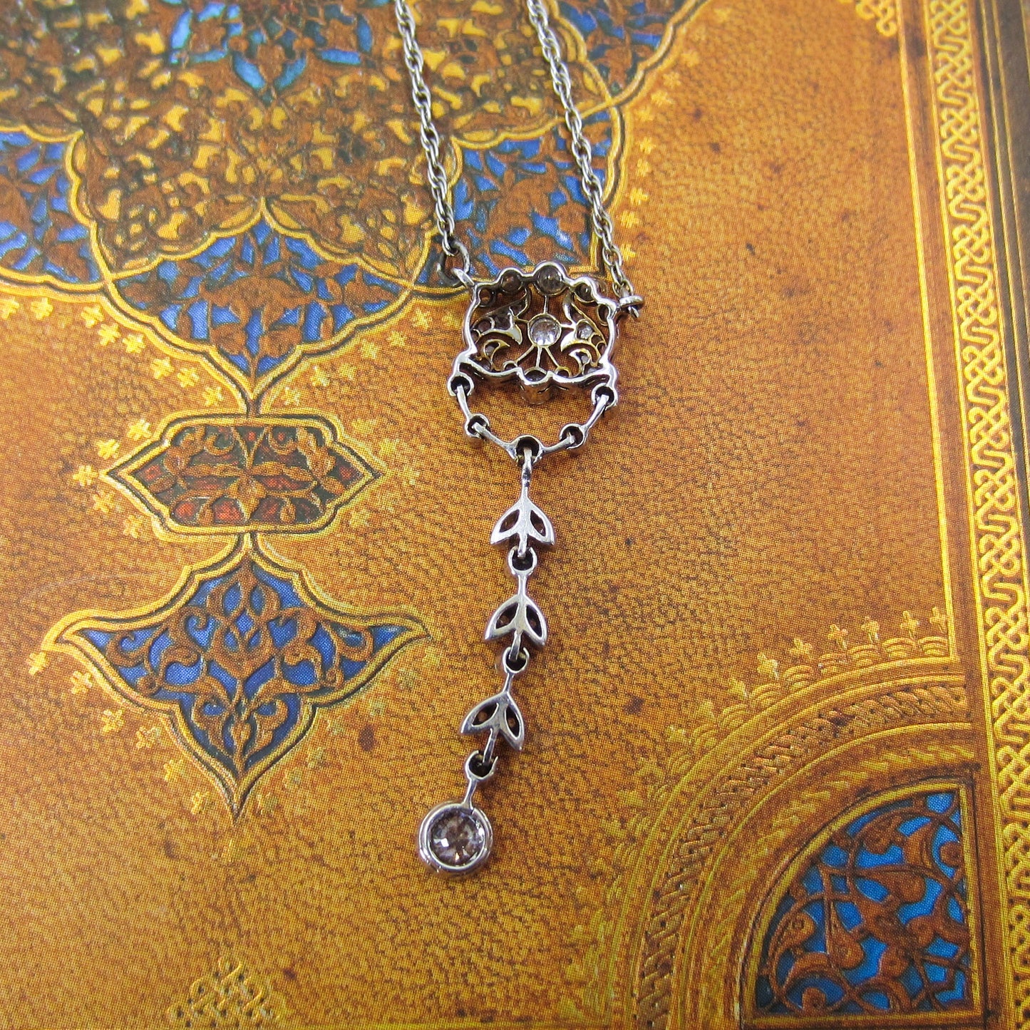 Edwardian Diamond Drop Necklace Platinum/18k c. 1915