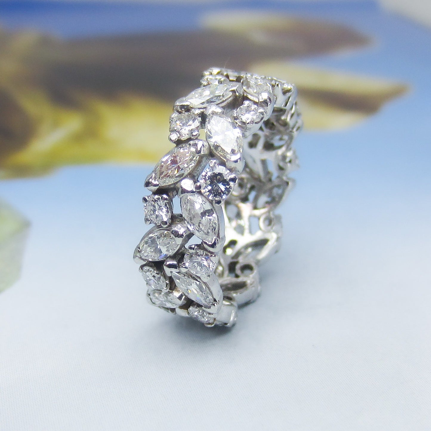 Beautiful Vintage Marquise and around Diamond Eternity Band 18k, size 6.5