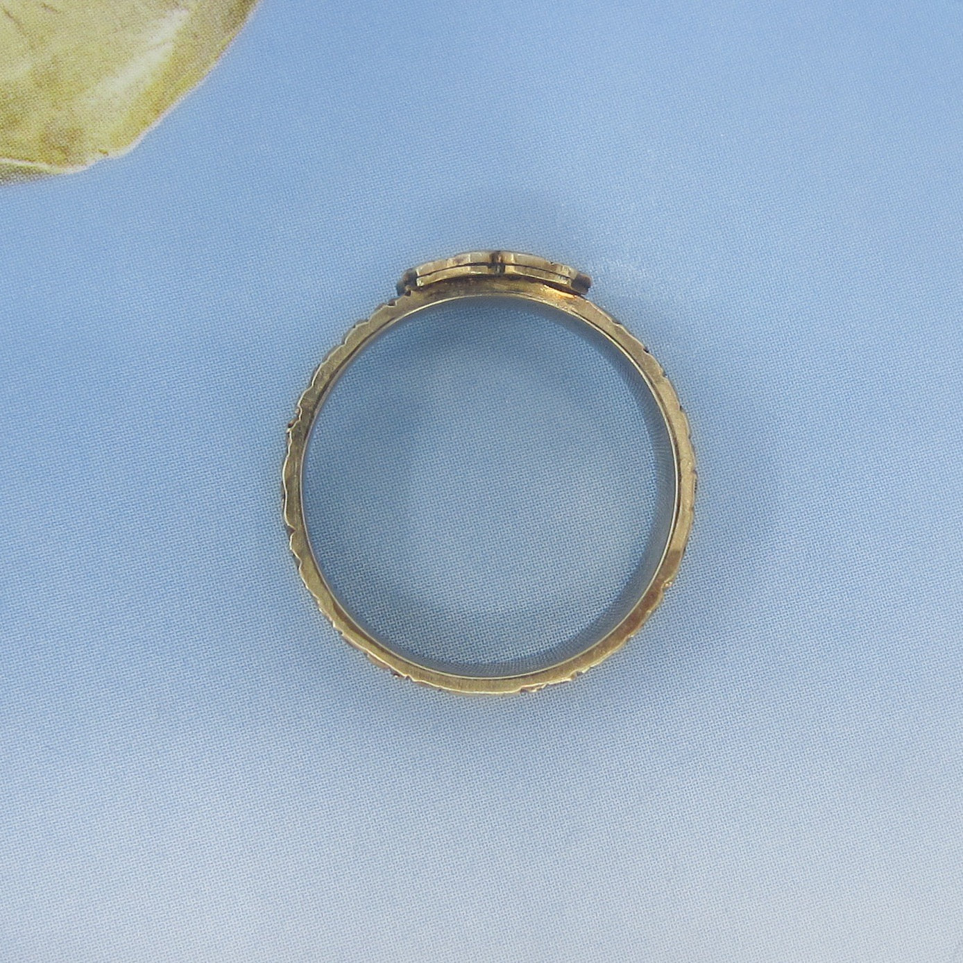 HOLD-Victorian Enamel Hair Mourning Ring 15k, Size 8 c. 1870