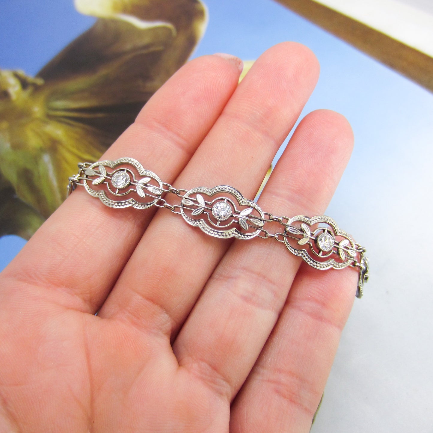 Edwardian Bezel Set Diamond Bracelet Platinum c. 1915