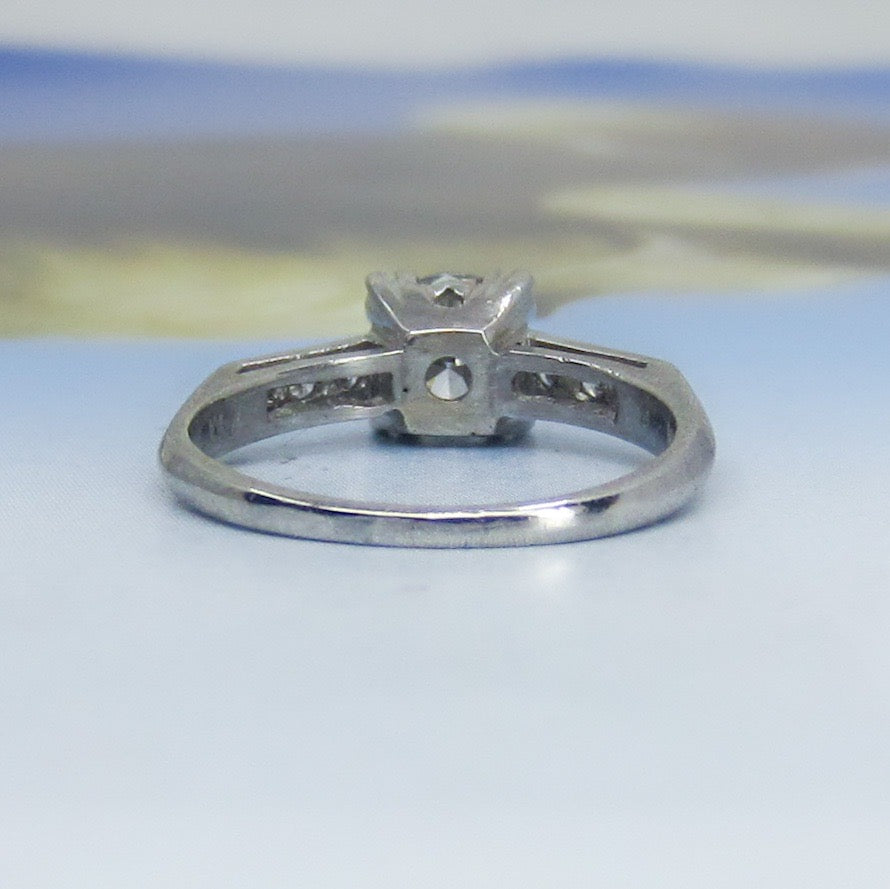 Retro Round Brilliant Cut .76ct Diamond Engagement Ring Platinum c. 1940