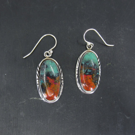 SOLD--Vintage Navajo Turquoise Drop Earrings Sterling, James Shay c. 1980