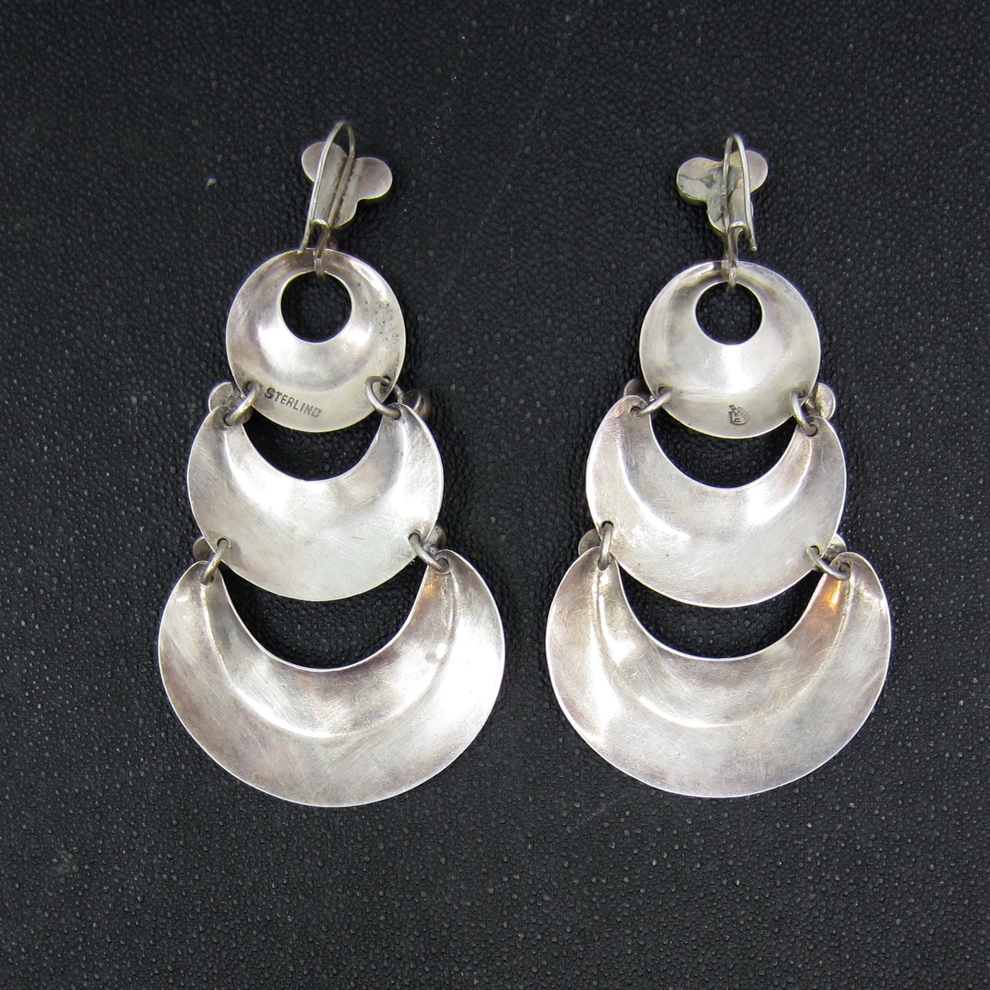 Vintage Huge Taxco Drop Earrings Sterling Silver c. 1940