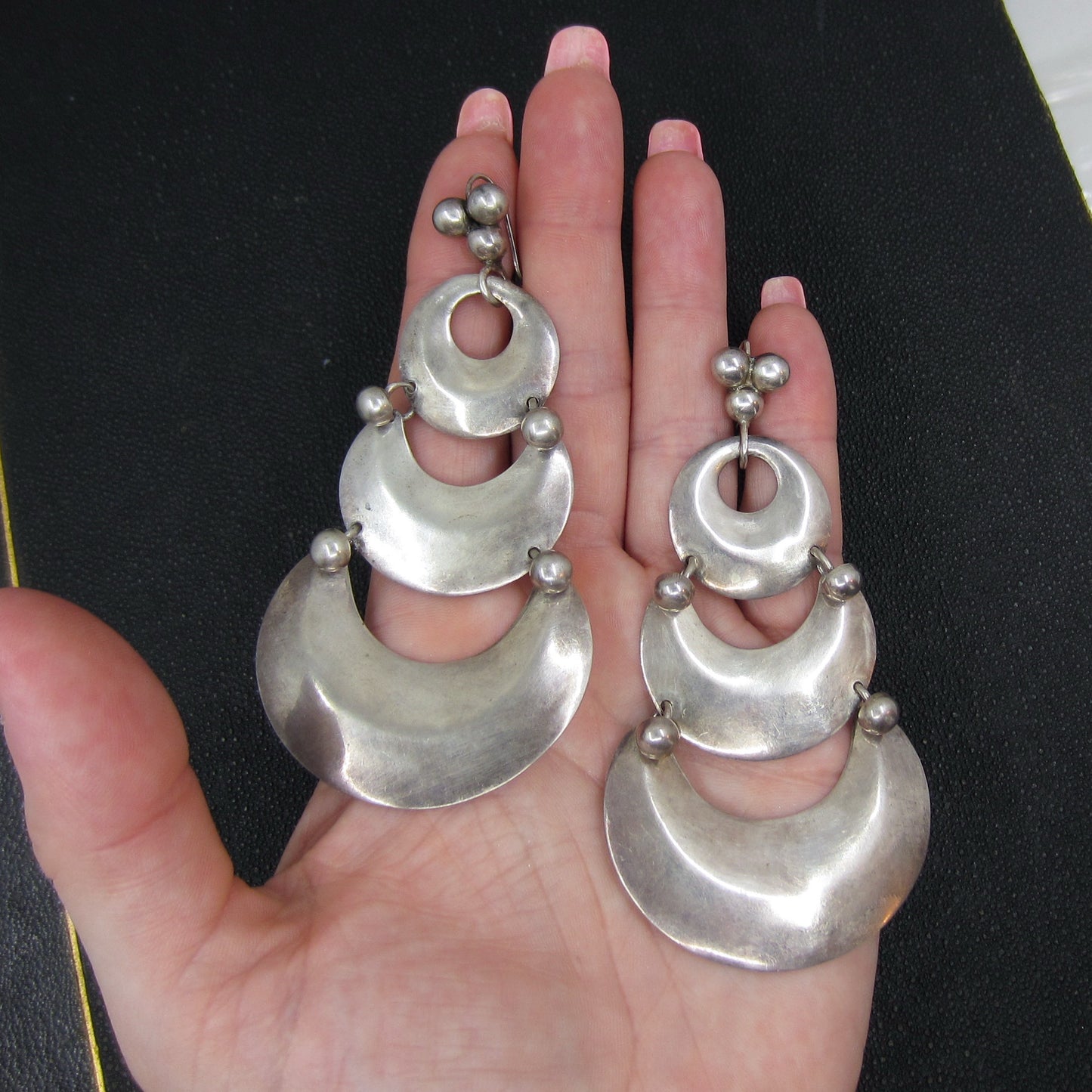 Vintage Huge Taxco Drop Earrings Sterling Silver c. 1940