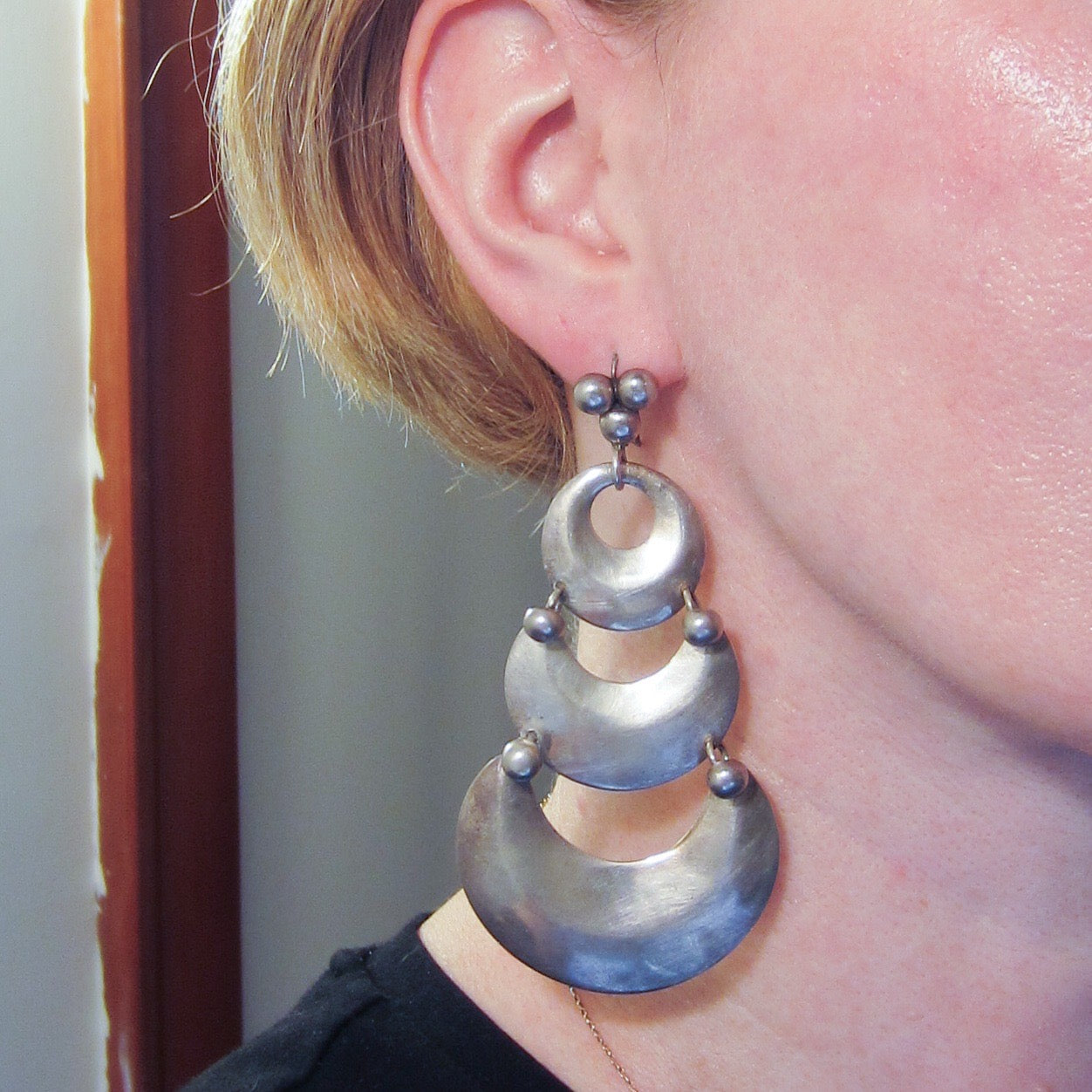 Vintage Huge Taxco Drop Earrings Sterling Silver c. 1940