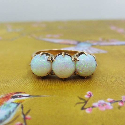 Victorian Three Opal Ring 14k c. 1880