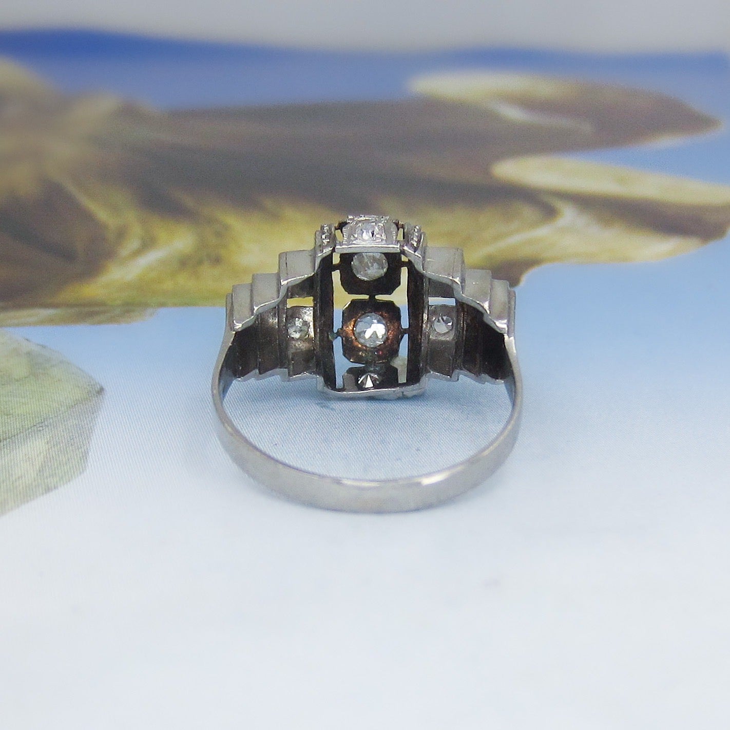 HOLD-Retro Diamond Tank Ring Platinum c. 1940