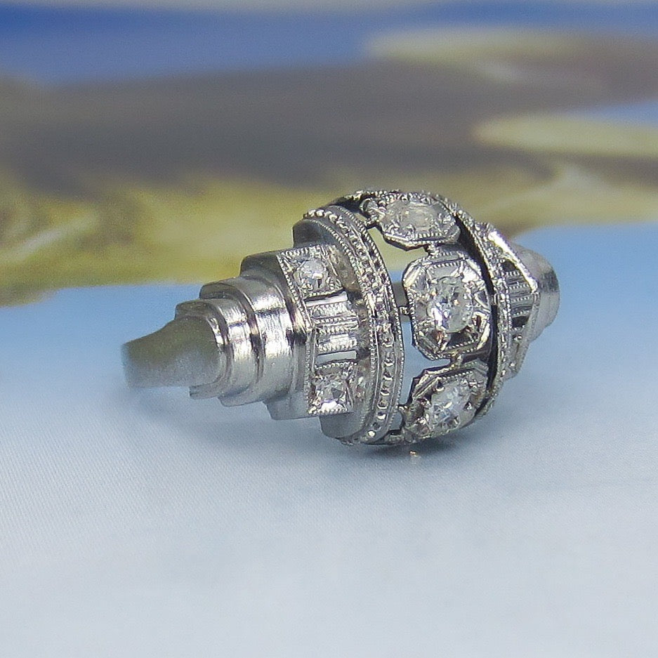 HOLD-Retro Diamond Tank Ring Platinum c. 1940