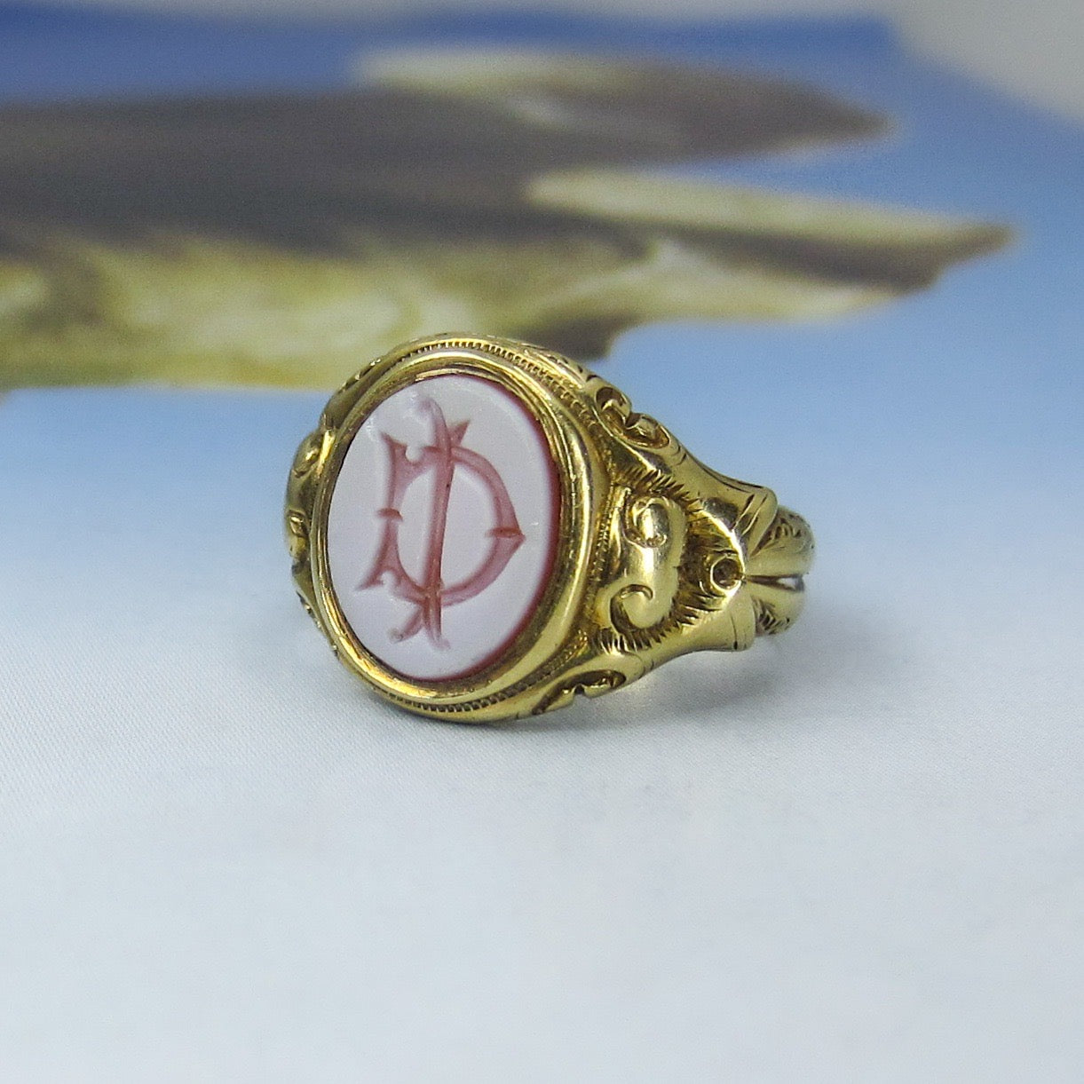 Victorian Hardstone Intaglio Signet Pinky Ring 15k c. 1887