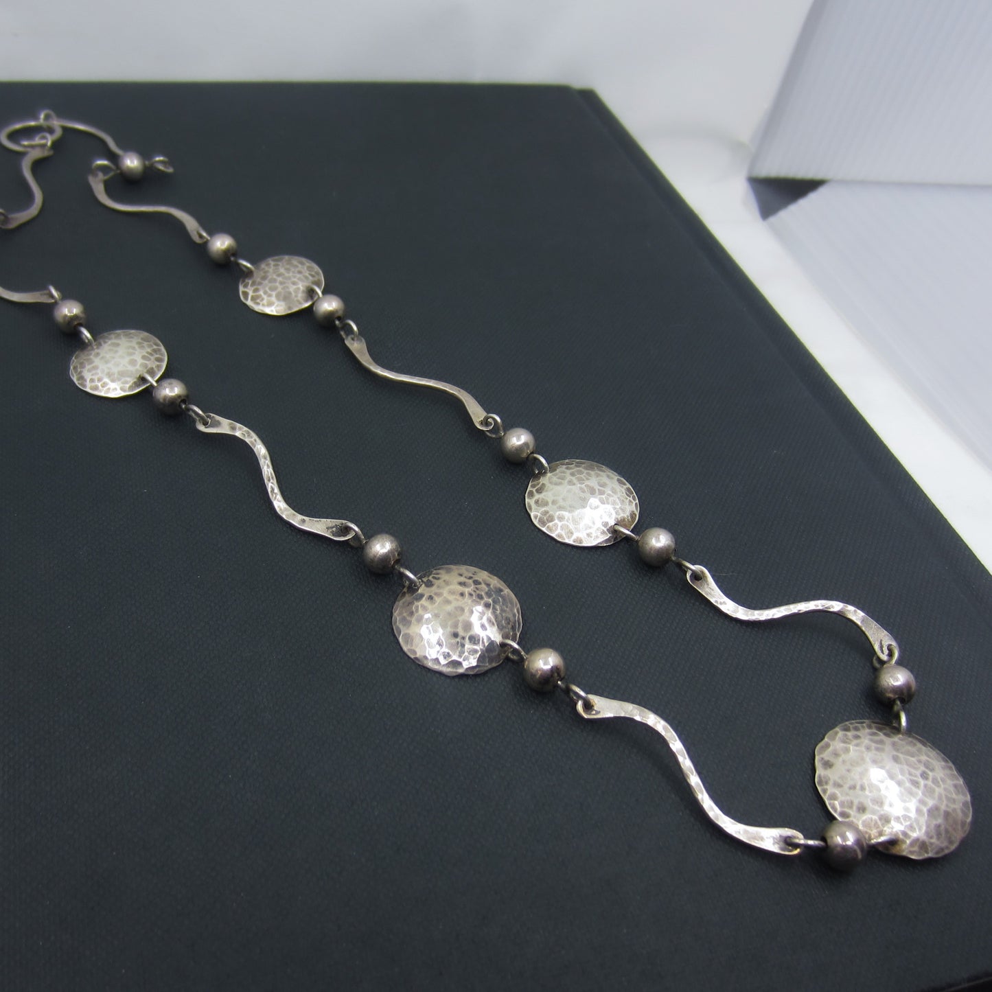 Modernist Hand Hammered Disc Necklace Sterling c. 1960