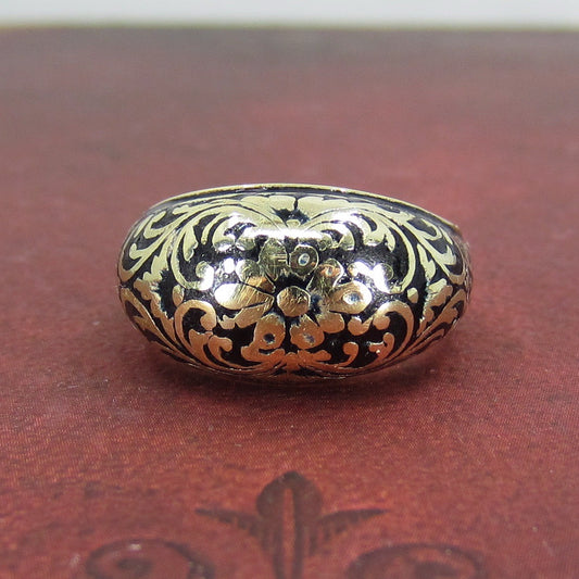 Vintage Black Enamel Dome Ring 14k c. 1930