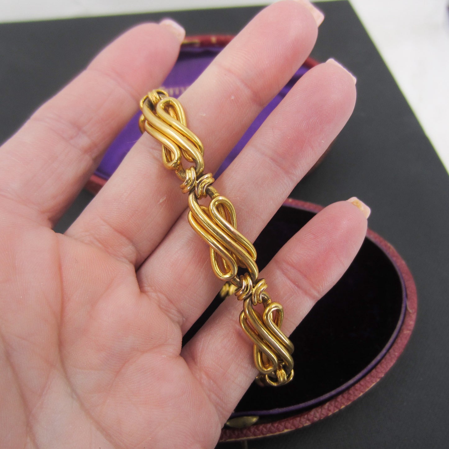 HOLD-Antique French Fancy Link Bracelet 18k c. 1910