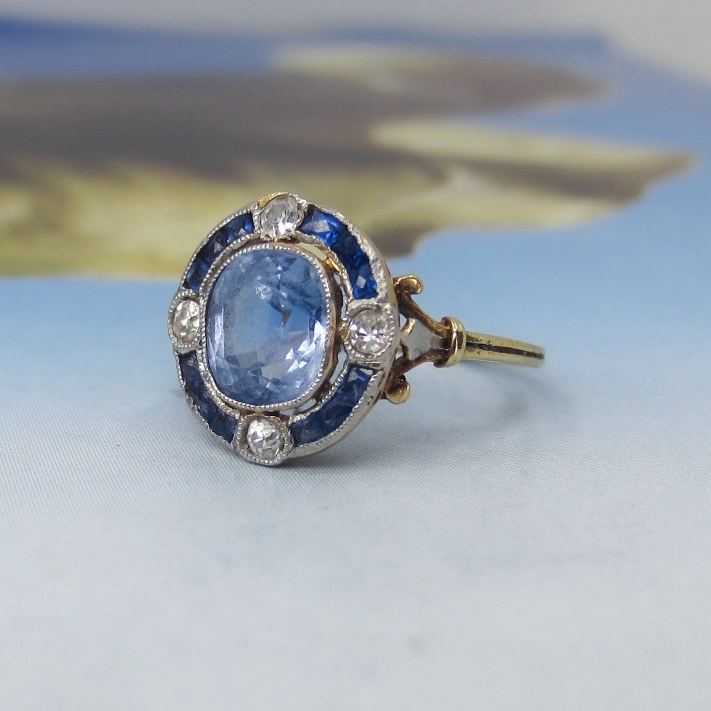 SOLD--Edwardian Sapphire and Diamond Ring Platinum/18k c. 1910