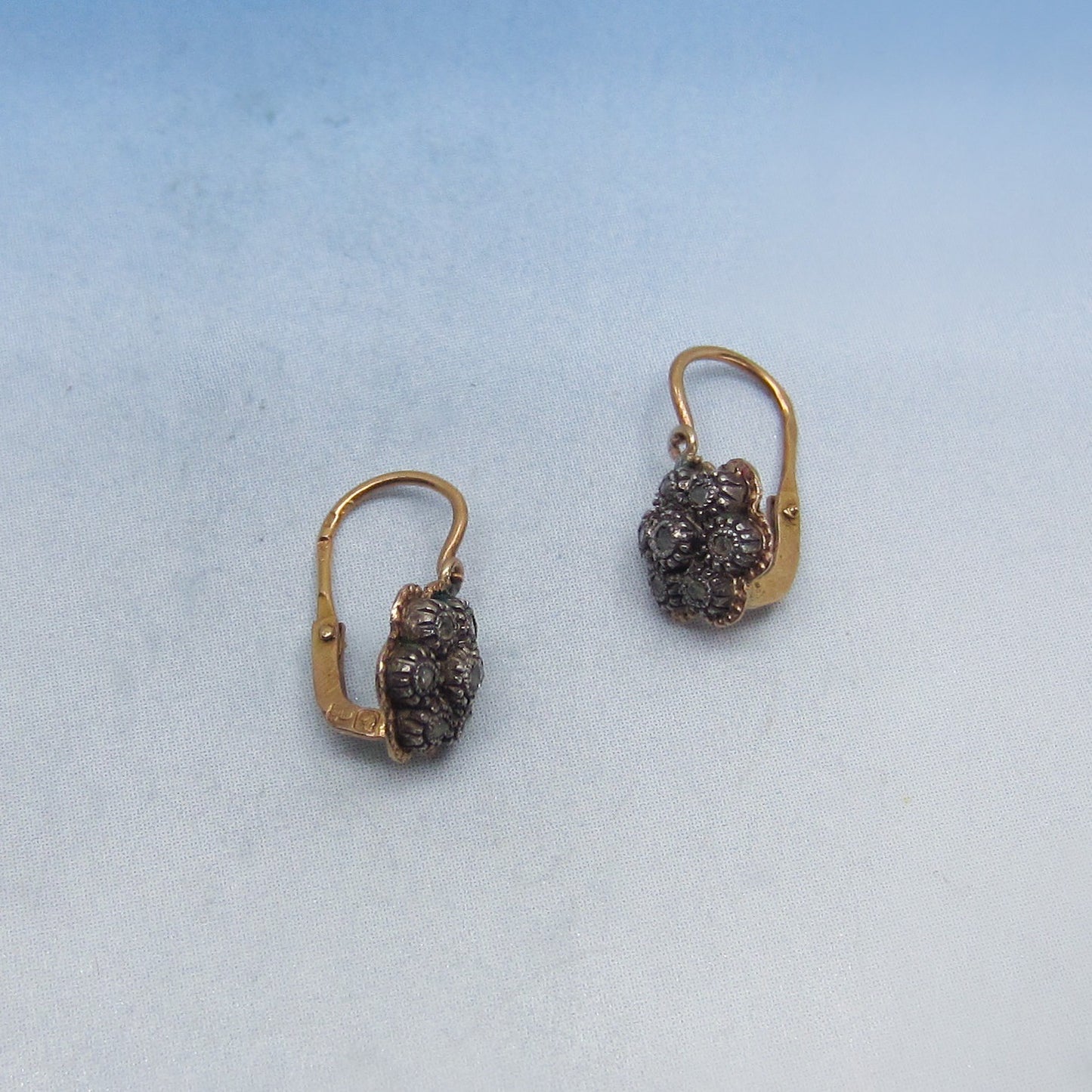 SOLD—Vintage Tiny Rose Cut Diamond Cluster Earrings Silver/14k c. 1940