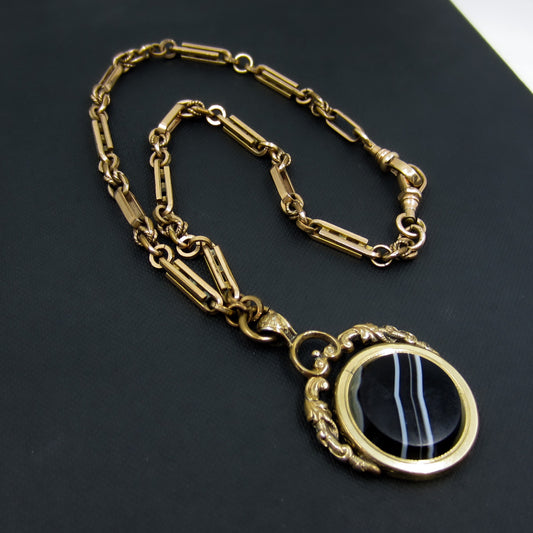 Victorian Banded Agate Swivel Locket Gold-Filled c. 1880