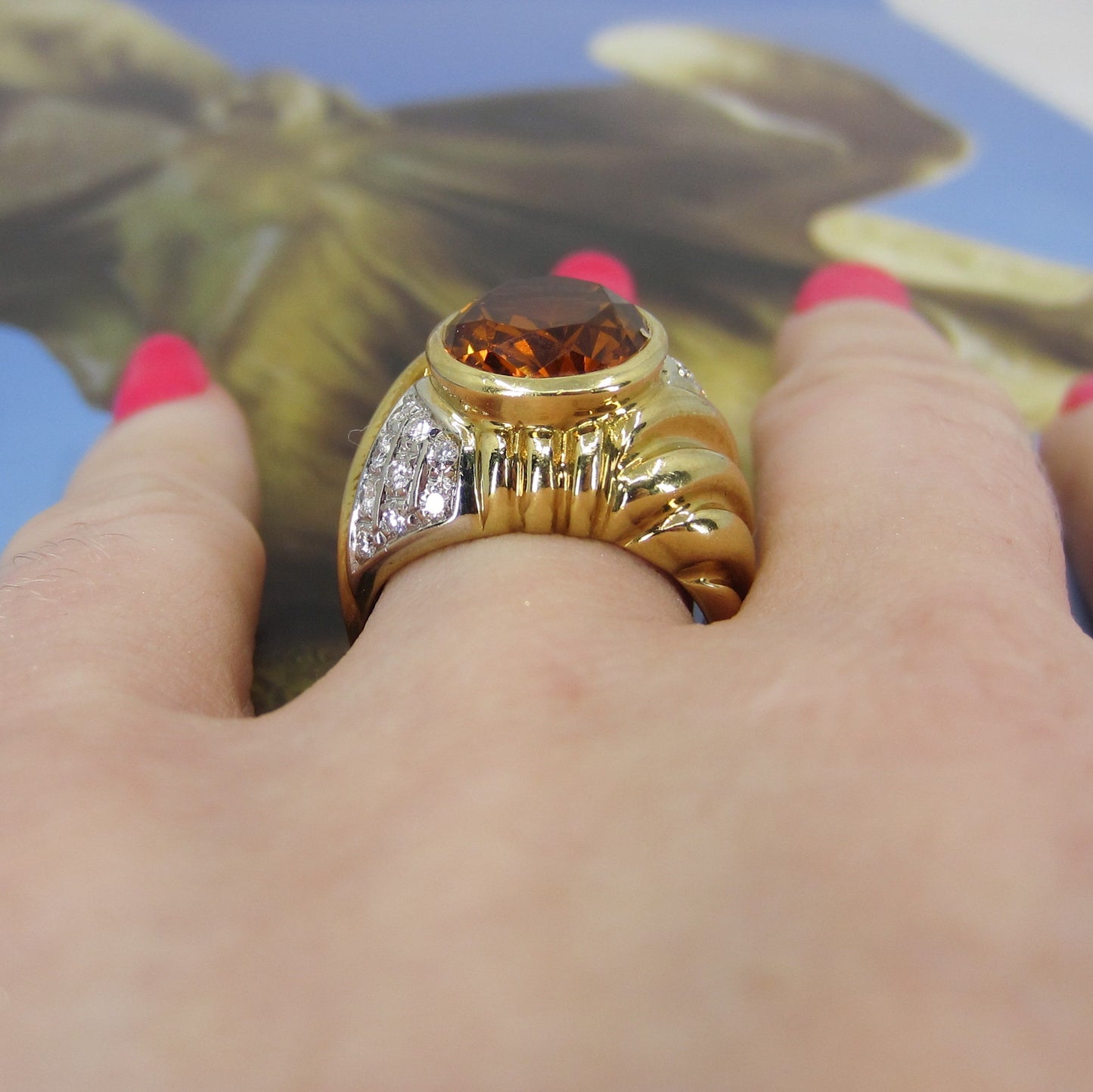 Vintage Citrine and Diamond Ring 18k c. 1990