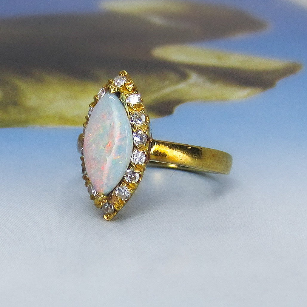 Vintage Opal and Diamond Ring 18k c. 1960