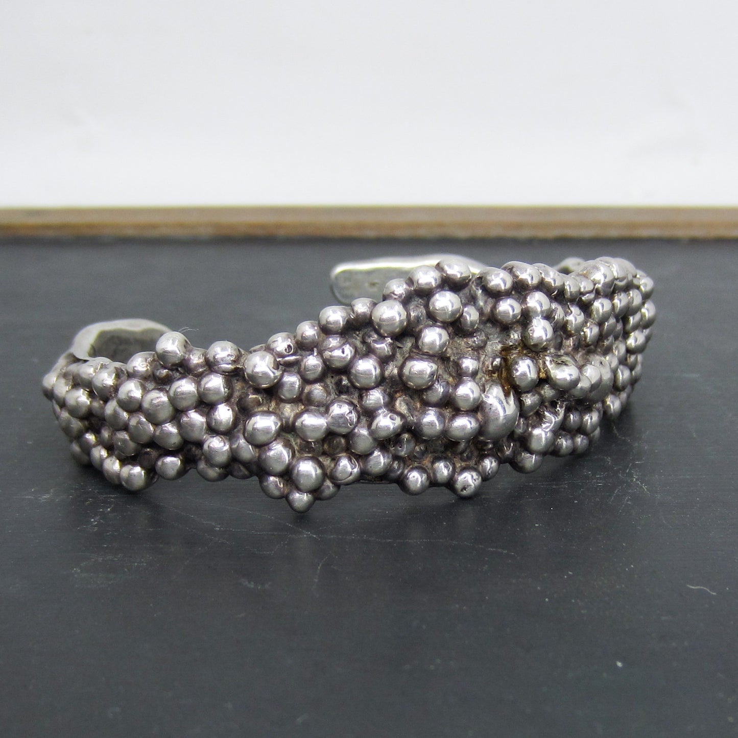 Vintage Heavy Brutalist Granulated Cuff Sterling c. 1970
