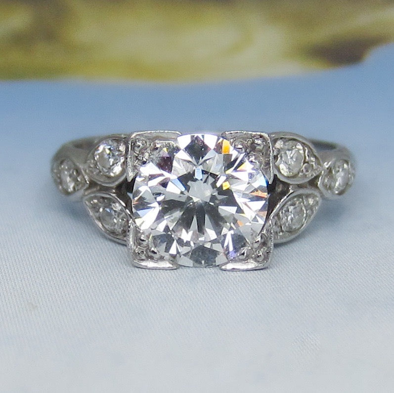 Estate Art Deco Style 1.24ct FSI1 Diamond Engagement Ring Platinum