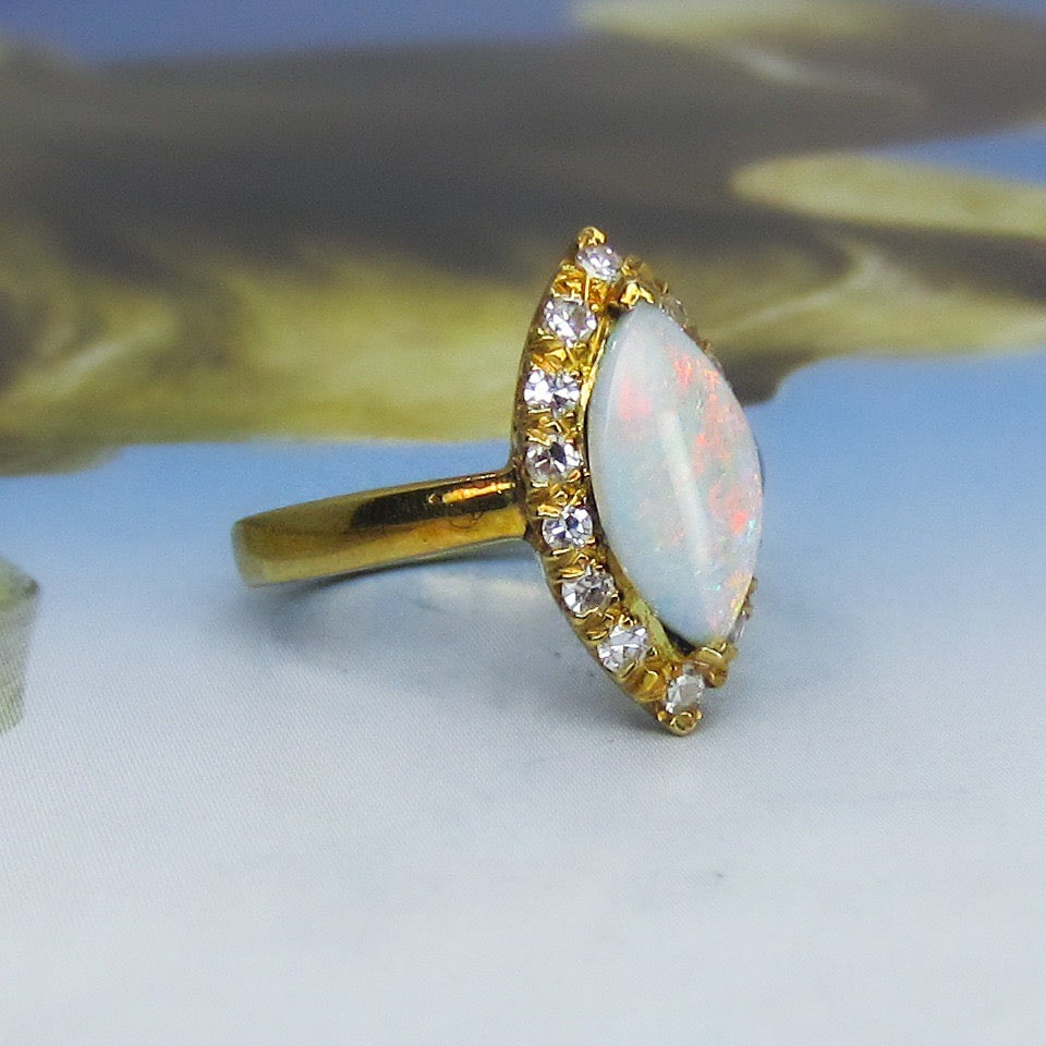 Vintage Opal and Diamond Ring 18k c. 1960