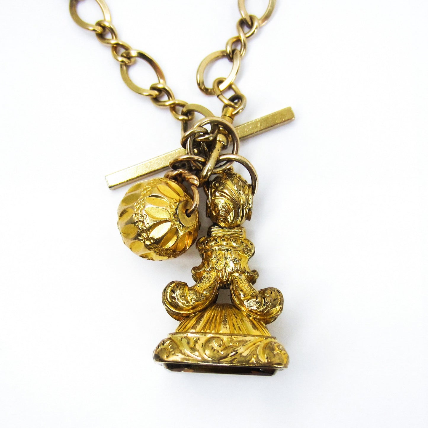 Victorian Citrine Fob Charm Necklace Gold-filled c. 1890