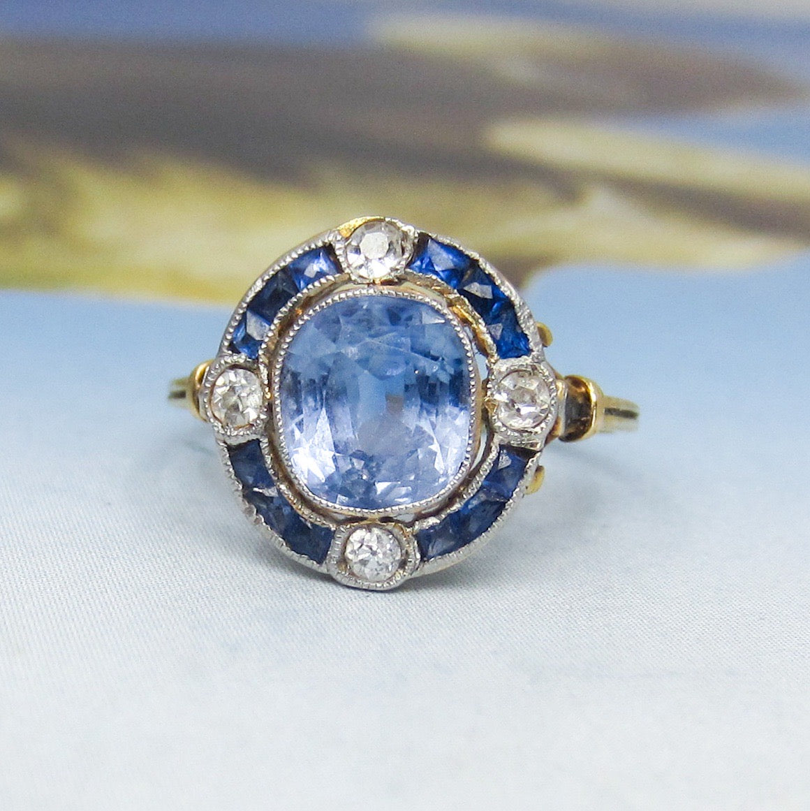 SOLD--Edwardian Sapphire and Diamond Ring Platinum/18k c. 1910