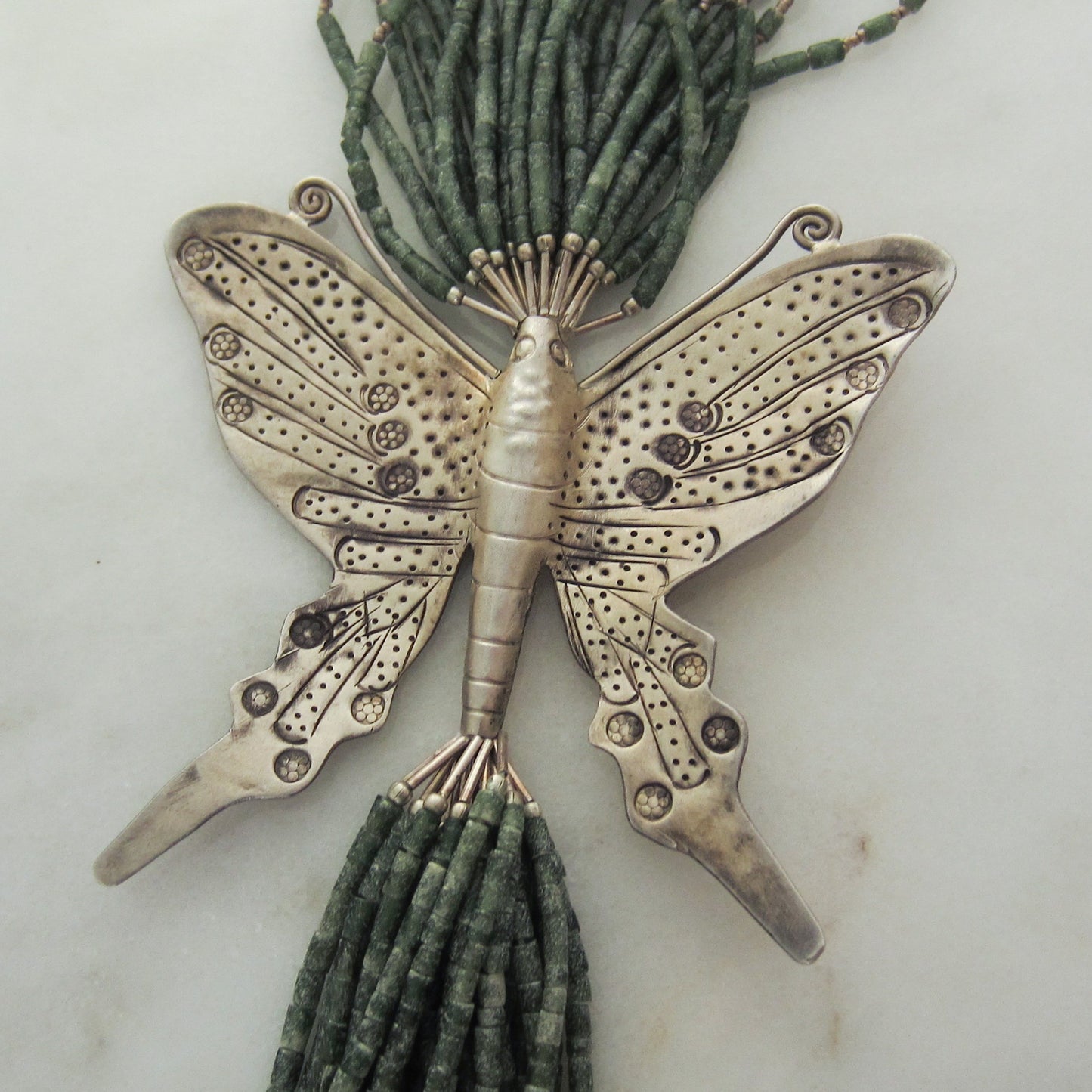 Vintage Artisan Huge Butterfly Necklace Sterling c. 1990