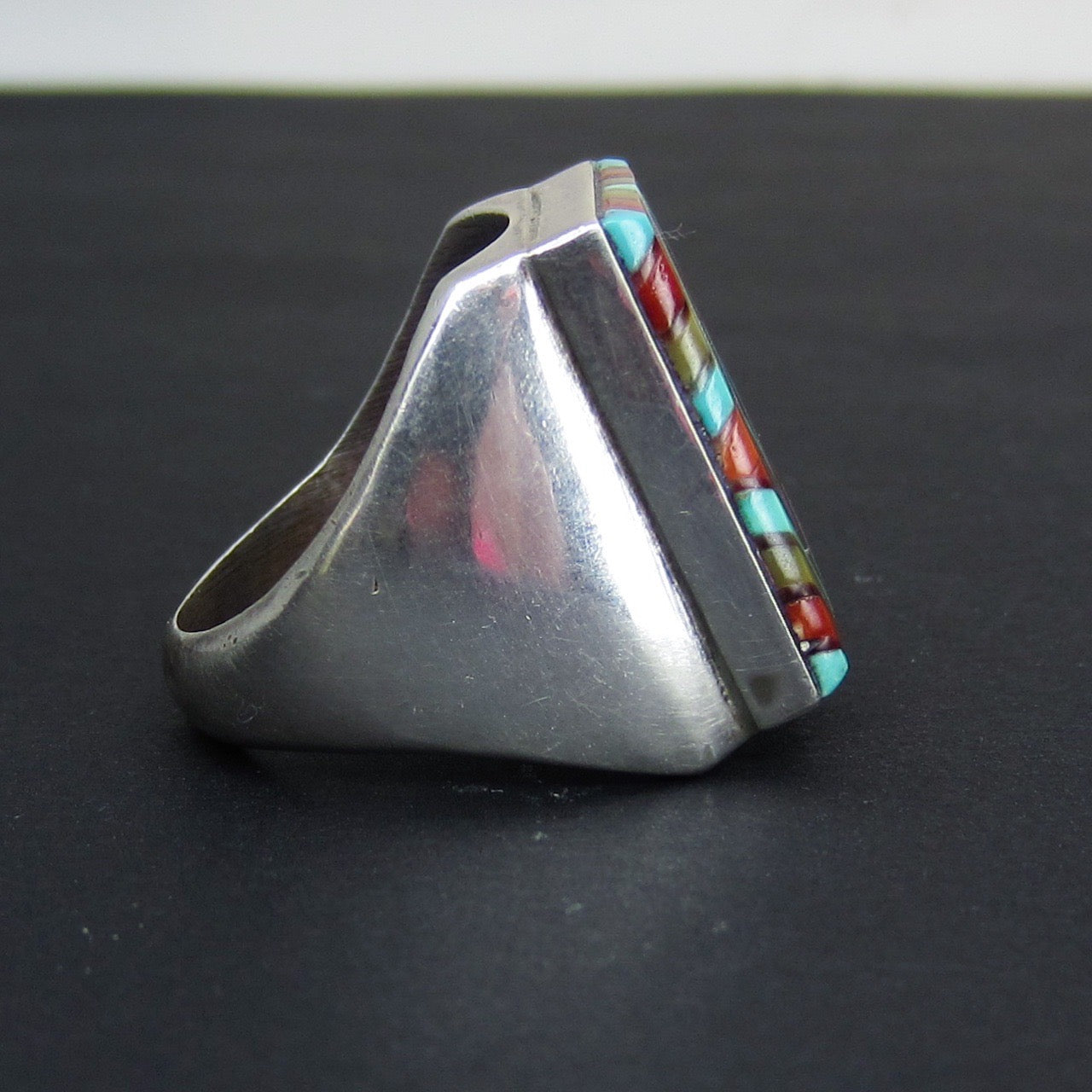 SOLD--Vintage Southwestern Inlay Ring Sterling c. 1980