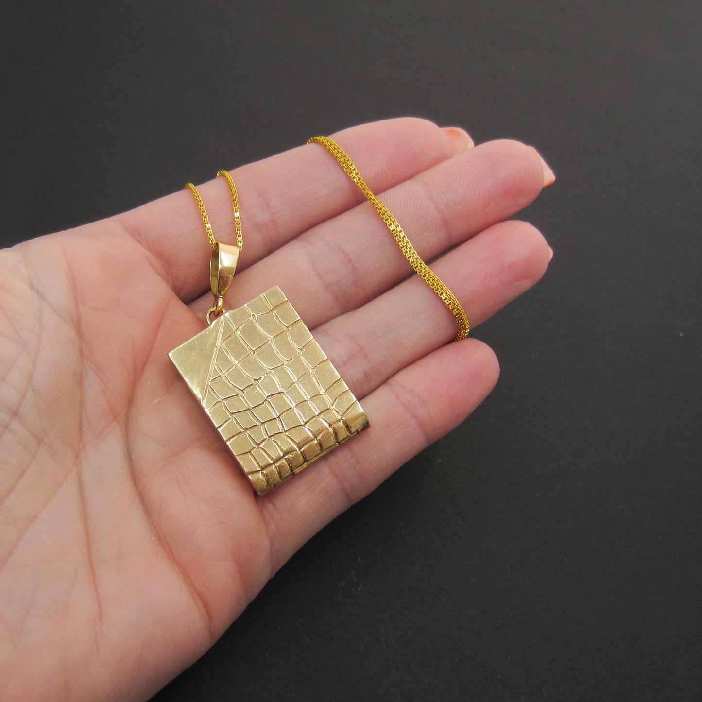 SOLD--Mid-Century Alligator Skin Locket 14k c. 1960