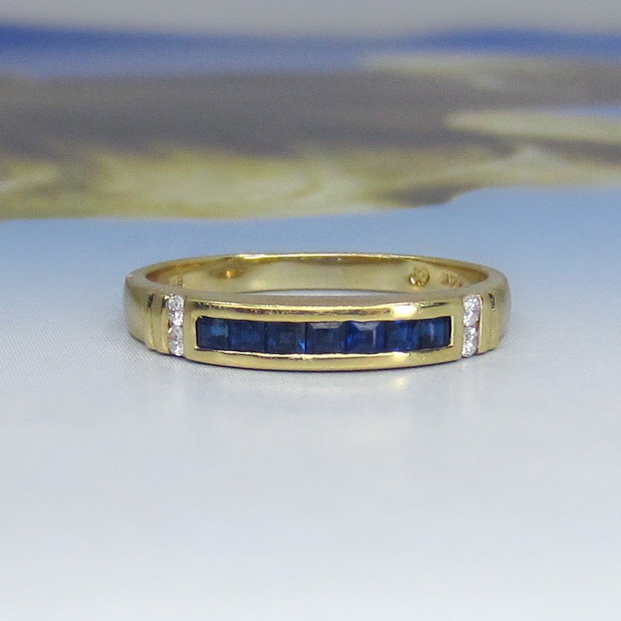 SOLD--Vintage Channel Set Sapphire and Diamond Band 14k c. 1990