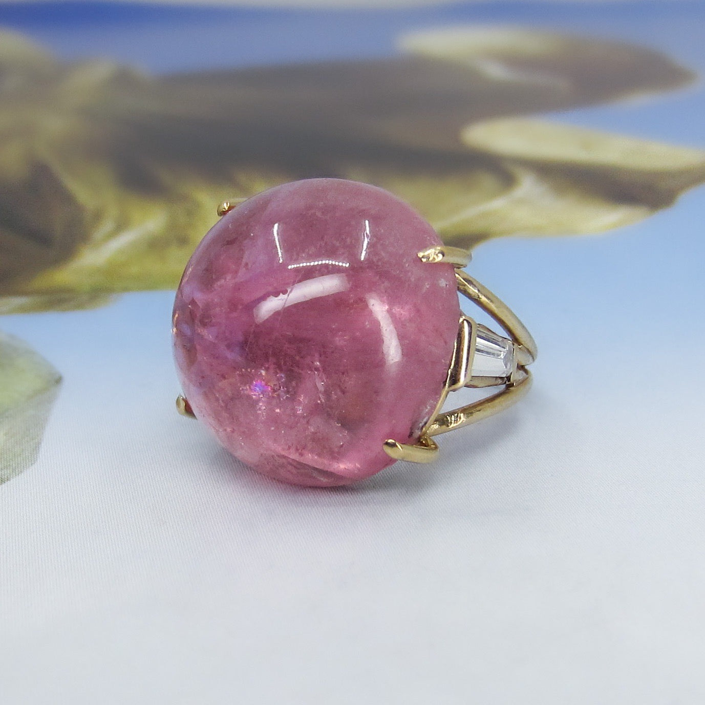 Vintage Pink Tourmaline and Diamond Ring 14k c. 1960