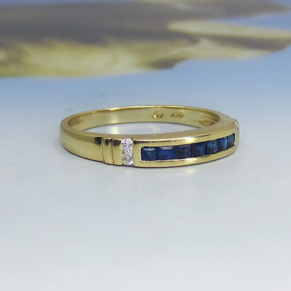SOLD--Vintage Channel Set Sapphire and Diamond Band 14k c. 1990
