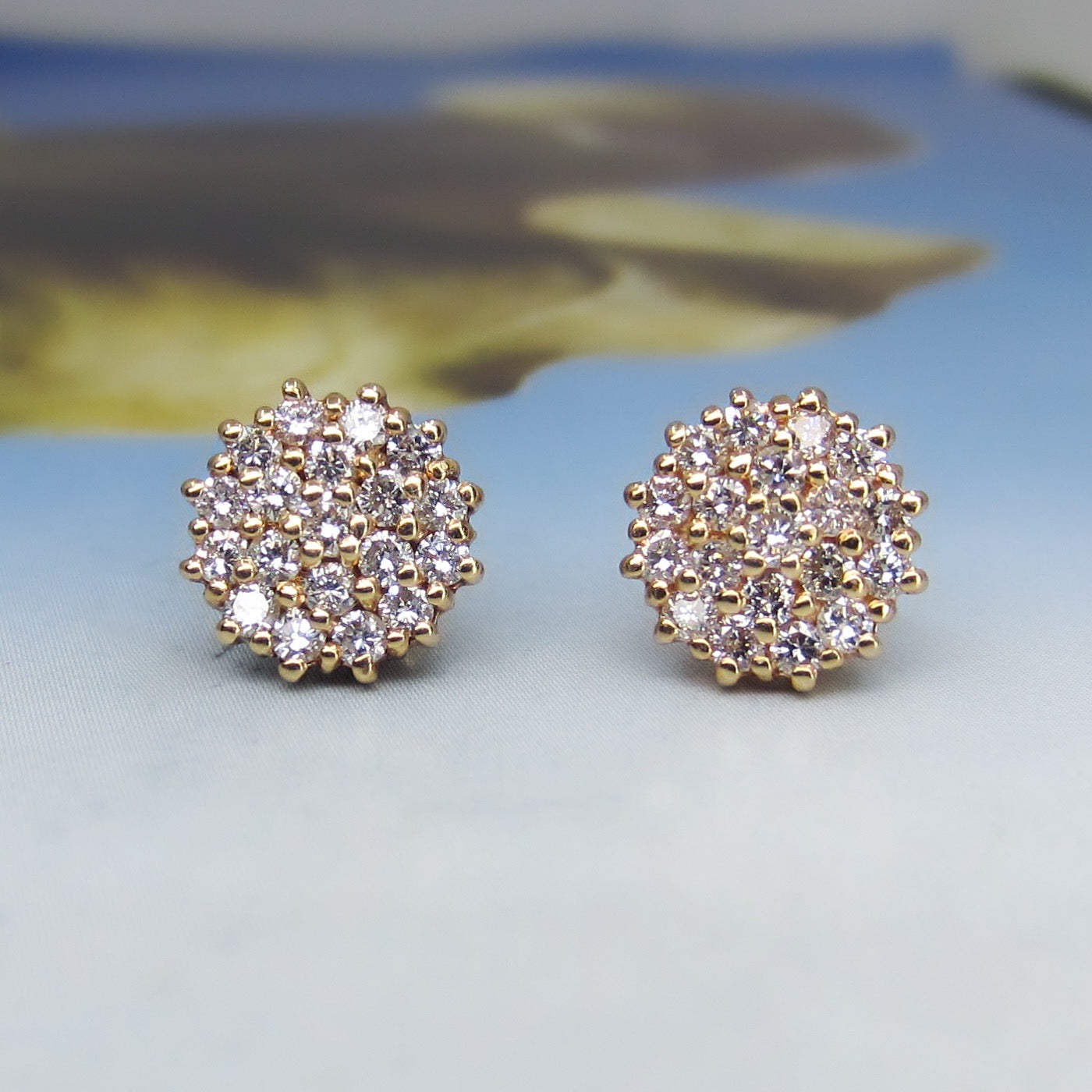 SOLD-Vintage Diamond Cluster Earrings 14k c. 1960