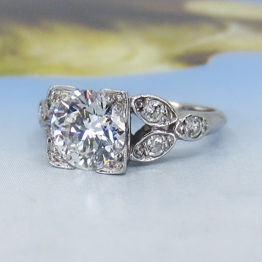 SOLD--Estate Art Deco Style 1.24ct FSI1 Diamond Engagement Ring Platinum