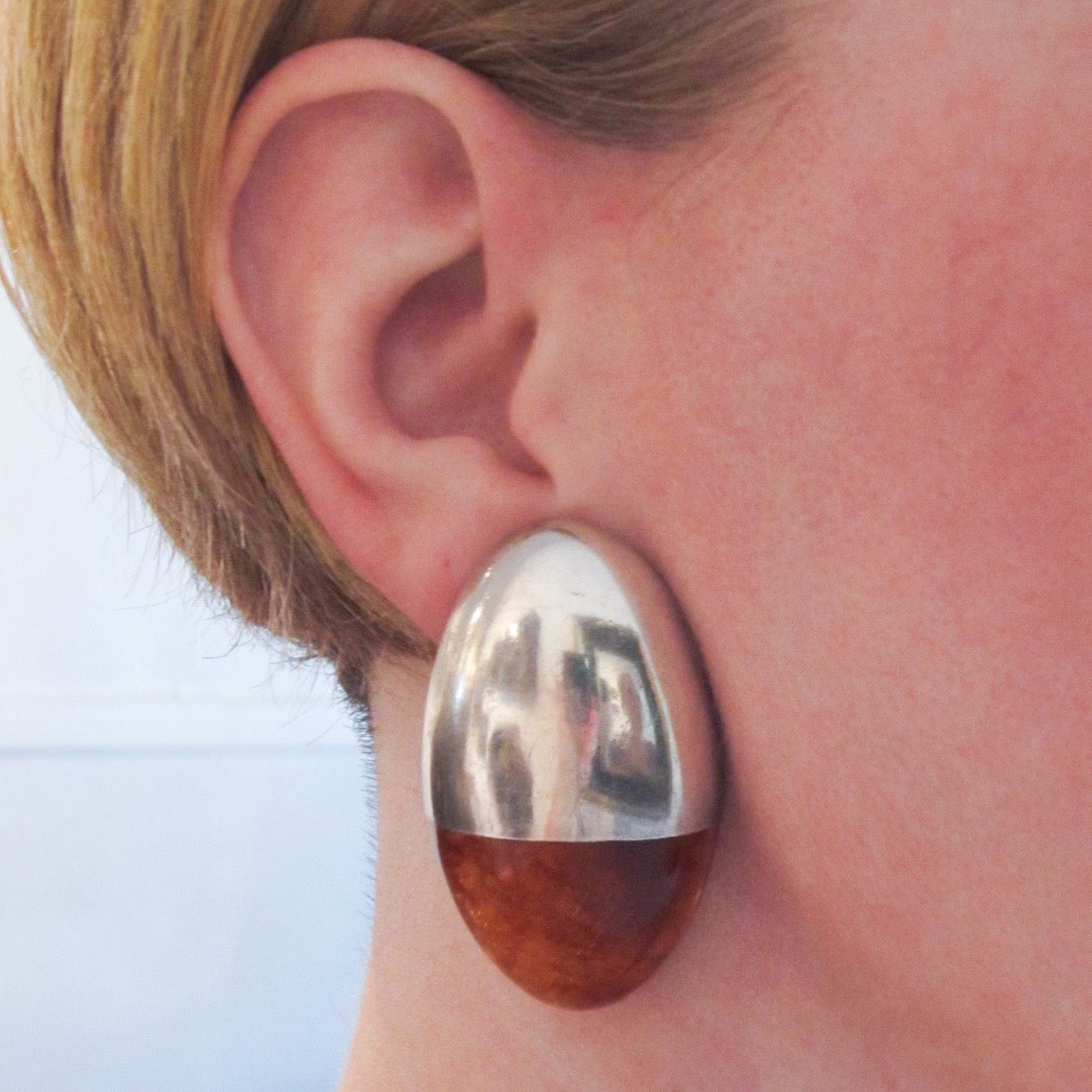 Huge Sterling Silver and Resin Earrings c. 1970