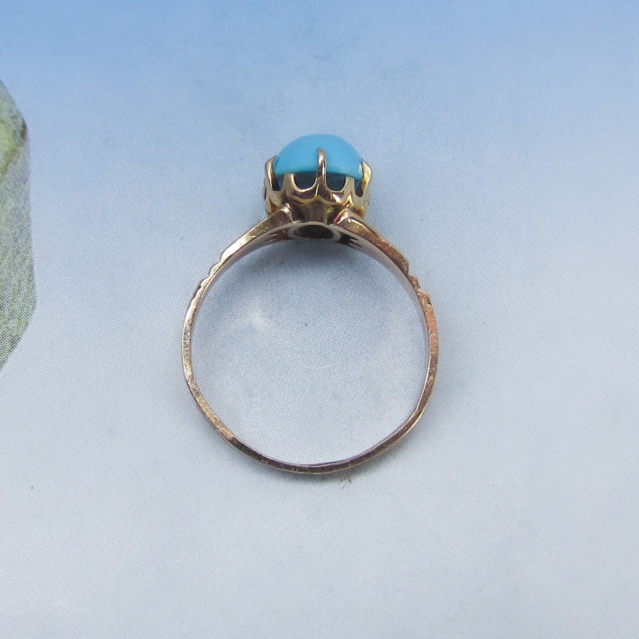 Victorian Crown Set Turquoise Ring 14k c. 1880