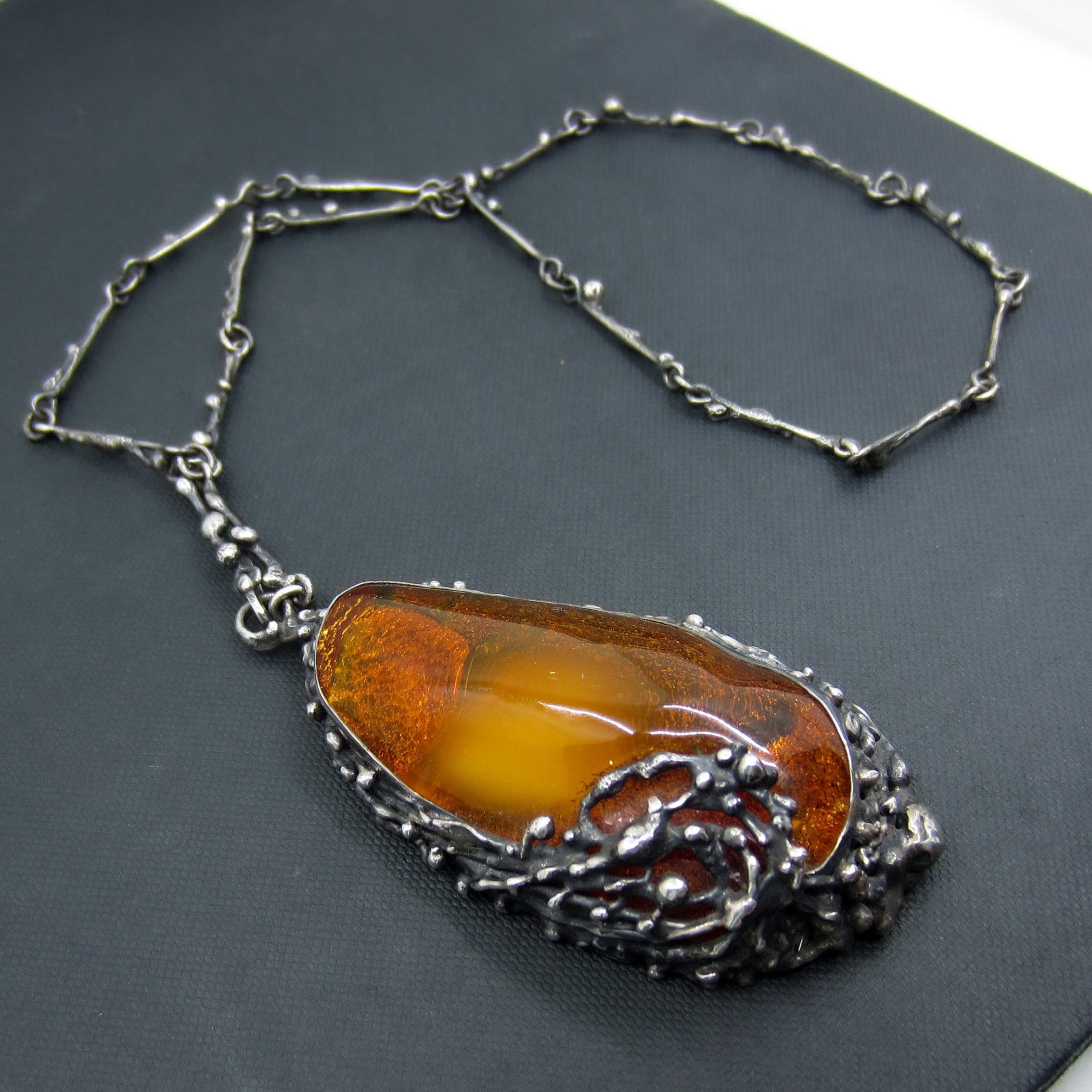 Amber Pendant shops + Silver Chain