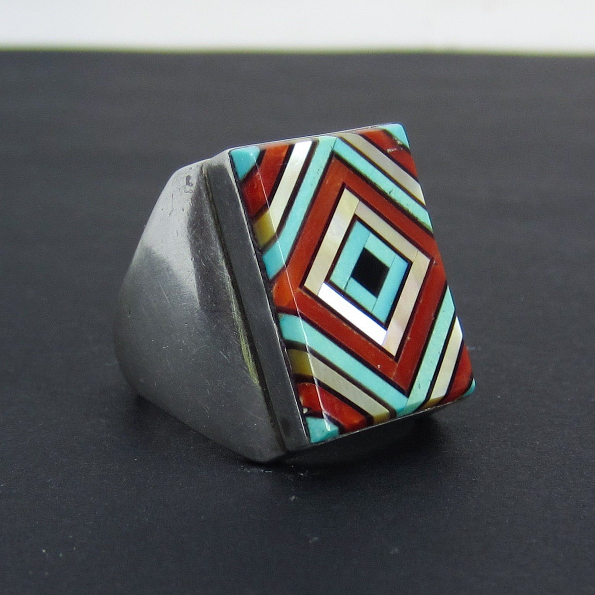 SOLD--Vintage Southwestern Inlay Ring Sterling c. 1980